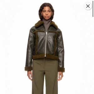 Olive Shearling Leather Jacket